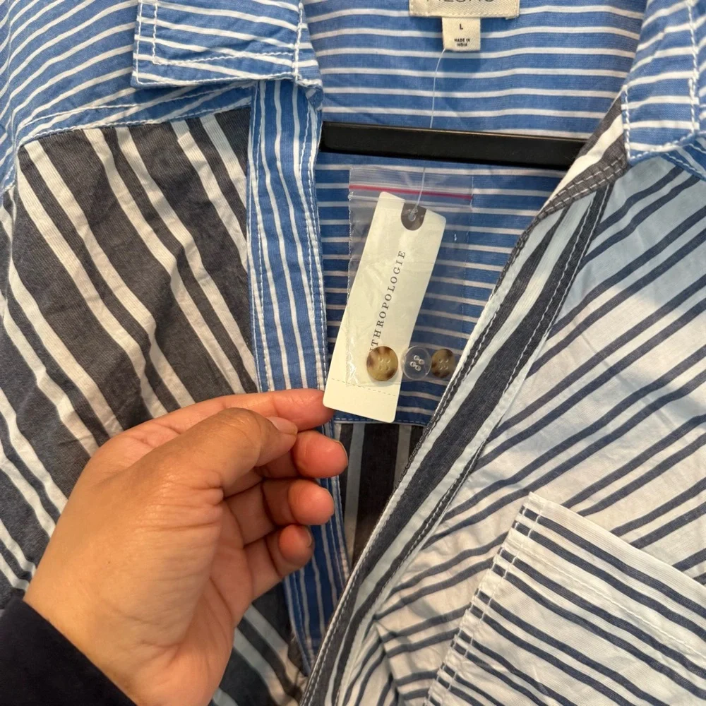 Pilcro Reworked Mixed Stripe Buttondown Shirt size L - Picture 6 of 12